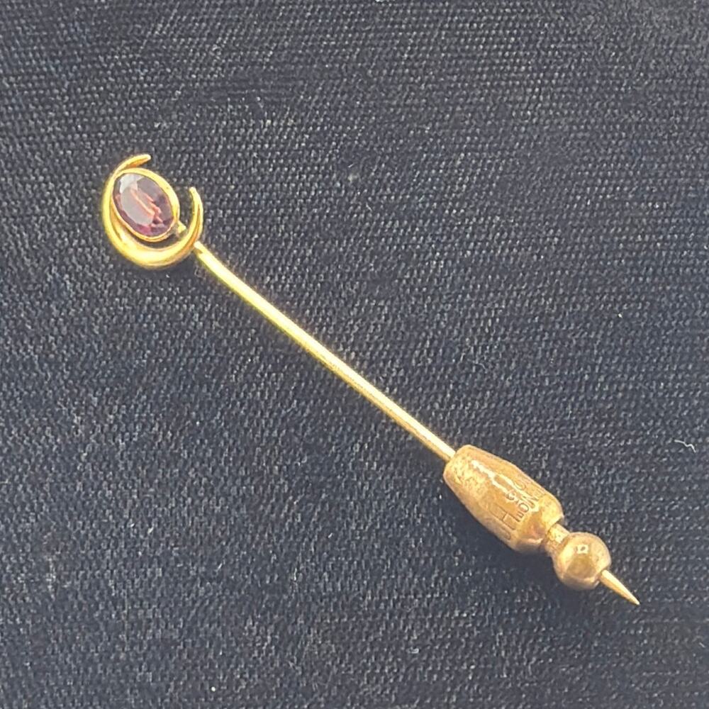 Antique Gold Crescent Moon Garnet Stick Pin